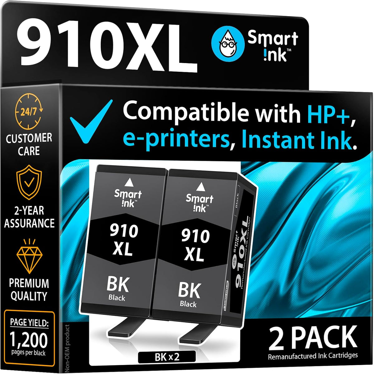 Smart Ink Remanufactured Ink Cartridge Replacement for HP 910 XL 910XL (Black XL 2 Combo Pack) to use with HP OfficeJet Pro 8025e 8028e 8035e 8025 8028 8035 OfficeJet 8015e 8022e 8015 8022 Printers