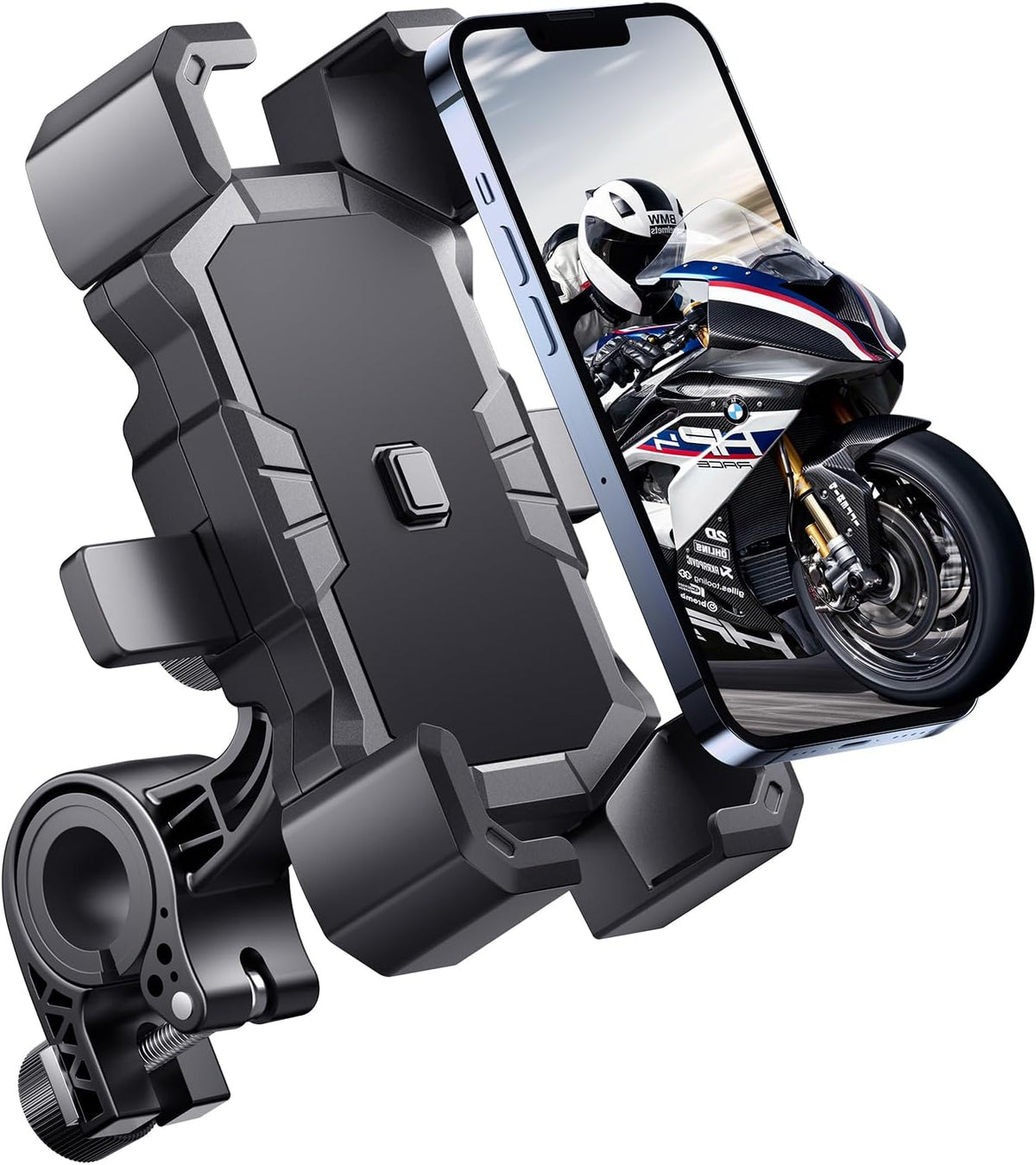 Bike Phone Holder Handlebar,Motorcycle Phone Mount,ATV Cell Phone Clamp,Scooter Phone Clip for iPhone 15 Pro Max14 13 12plus, Samsung S24Ultra S23 and More 4.7" to 7.0" inch Phone