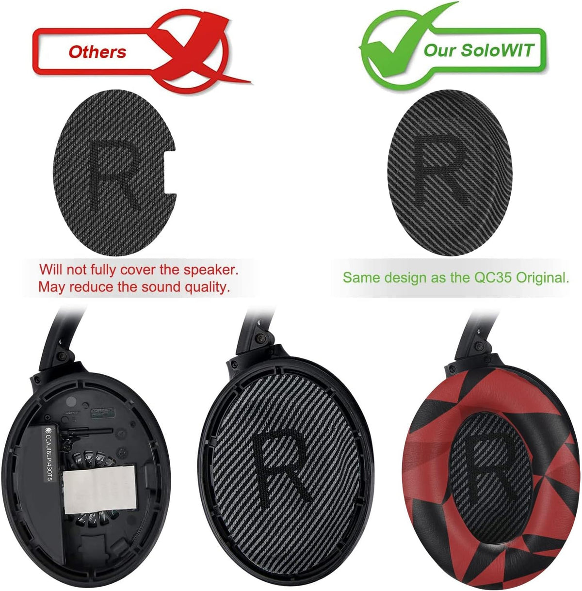 SoloWIT Replacement Earpads Cushions for Bose QuietComfort 35 (QC35) & Quiet Comfort 35 II (QC35 ii) Headphones, Ear Pads with Softer Leather, Noise Isolation Foam, Added Thickness (Red Storm)