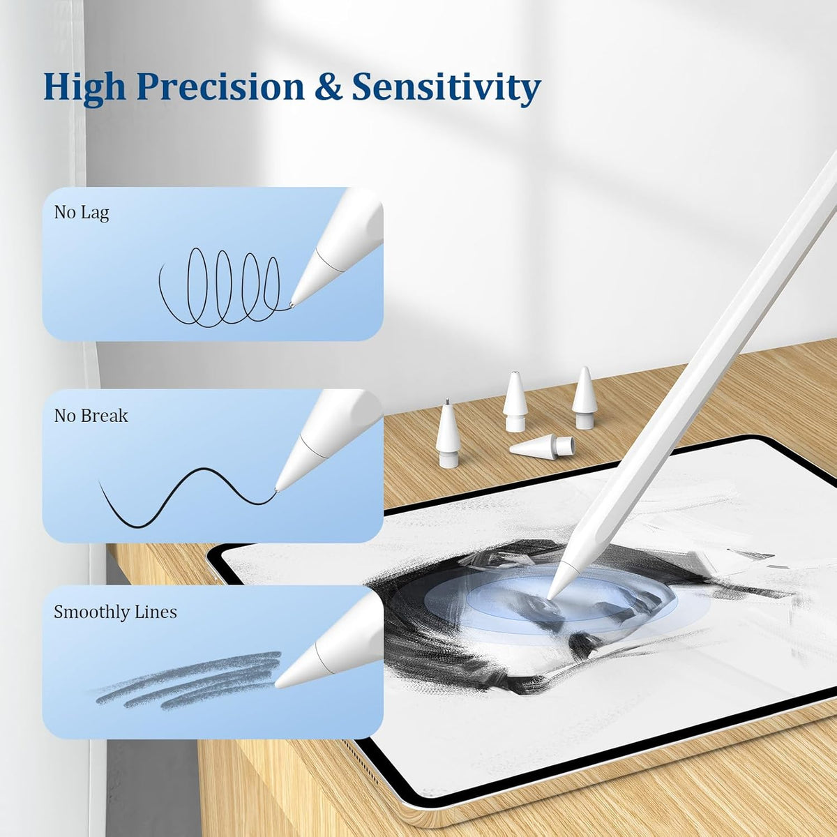 Upgraded Replacement Tips for Apple Pencil 2nd Generation/1st Gen/USB-C & Apple Pencil Pro - Metal Apple Pen Nibs Accessories for iPad Pro Pencil (4 Pack)