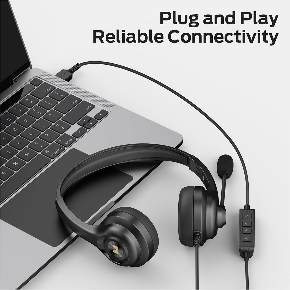 Monster VoiceLink 100 Wired Binaural Headset for PC/Laptop, Computer Headset Stereo Headphones with Microphone, Clear Talk USB-C Wired Headphone for Office, Telephone Counselling Services Work