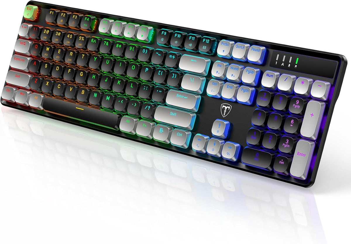 RisoPhy Wireless Gaming Keyboard, Low-Profile 2.4G/USB-C/Bluetooth Mechanical Keyboard with Smooth Red Switches, RGB Backlight/Software/Silent Ergonomic Keyboard for PC/Mac Gamer