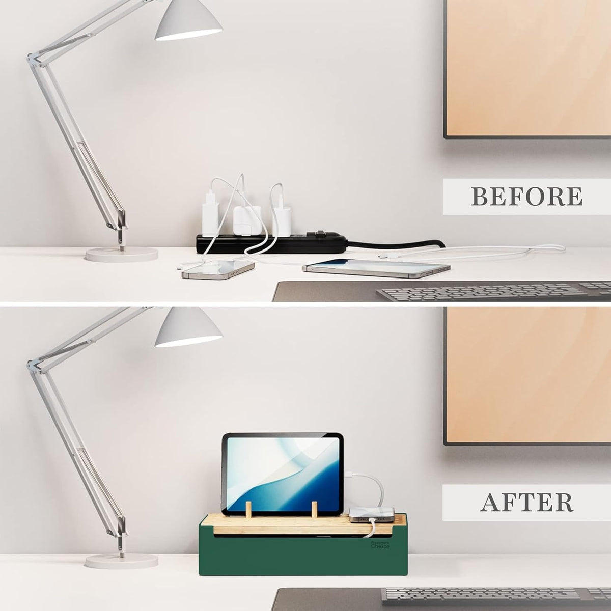 Prosumer's Choice Bamboo Charging Station - Multi Charger Station Organizer - Desk Docking Station for Phones, Tablets, Laptop - Wooden Charging Station with Removable Dividers - Cables Not Included
