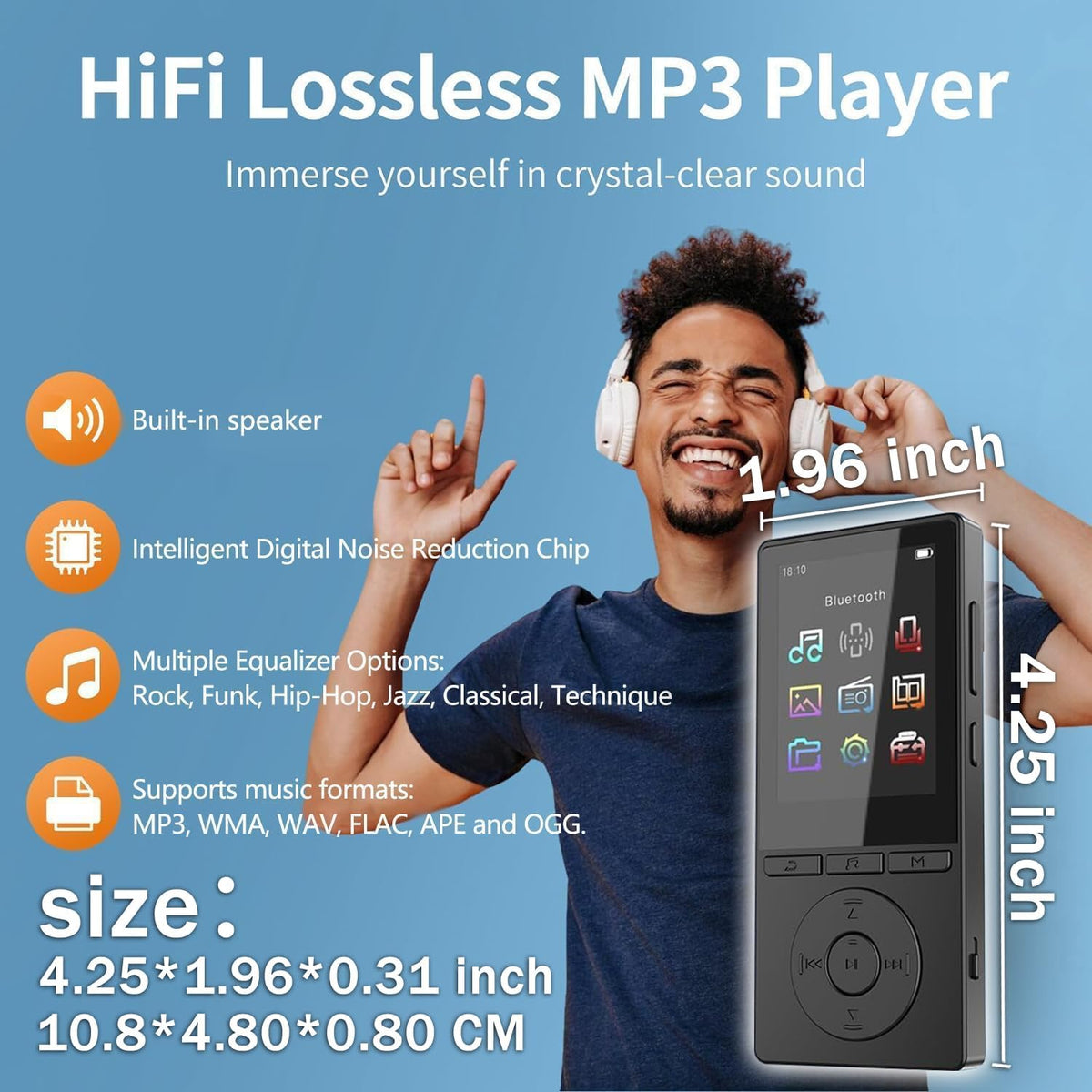 Aiandcc 64GB MP3 5.3, 2.4" MP3 128GB, Player with Bluetooth Music Player with HiFi Sound for Sports Runners, Screen