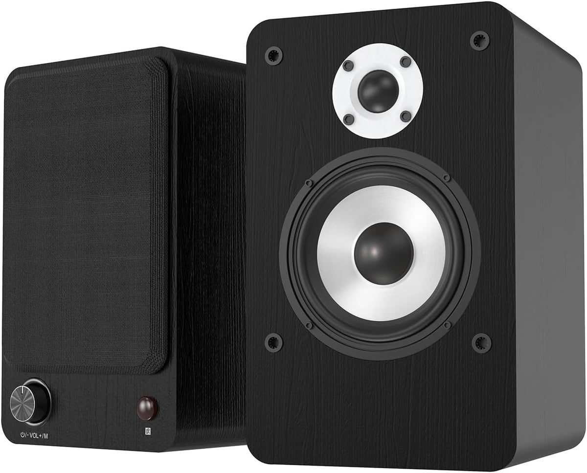 LONPOO Powered Bookshelf Speakers for Record Player,2.0CH Bluetooth Active Near Field Monitors with 1-inch Silk Domed Tweeter and 4-inch Aluminium Speaker for Home Theater, 100 Watts RMS