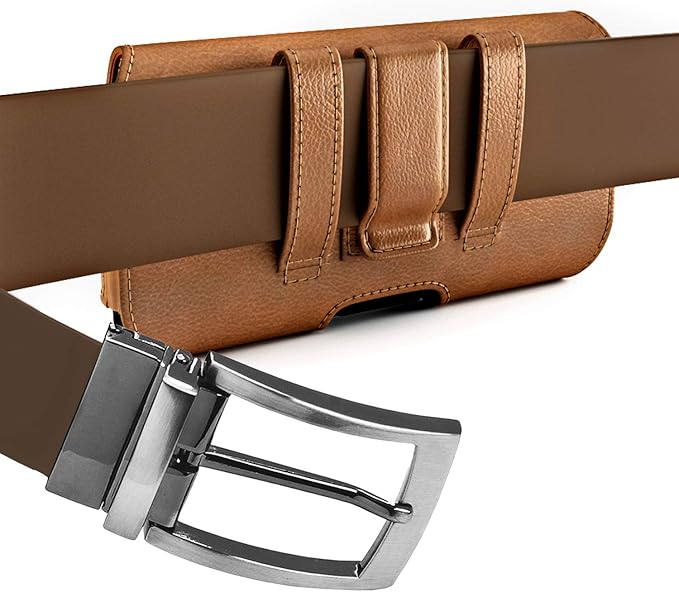 DeBin Case for Galaxy A15 A16 A17 A25 A35 A55 A54 A53 A52 A20 Note 20 10+ S25 FE S24 FE S23 FE, Cell Phone Belt Holder Holster Clip Pouch Cover (Fits Samsung Phone with Otterbox Case) Brown