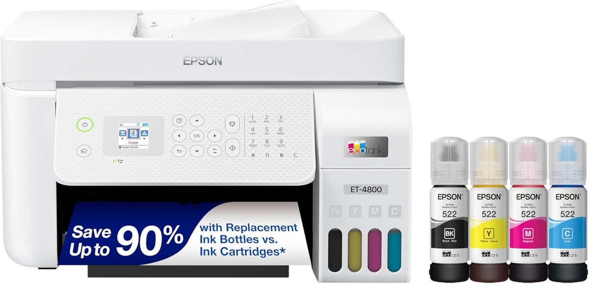Epson EcoTank ET-4800 Wireless All-in-One Cartridge-Free Supertank Printer with Scanner & EcoTank ET-2850 Wireless Color All-in-One Cartridge-Free Supertank Printer with Scan