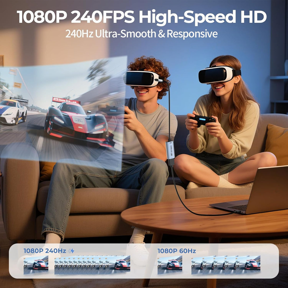 Guermok 4K@60FPS 90 3.3ft, 2K@144PS 3.0 Quest3, PS5/4, Switch2/1, Video Capture Card, USBC, USB HDMI to USB C/A Capture