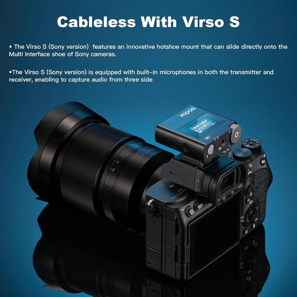 GODOX 【2025 Latest Model】 Virso S M2 Wireless Lavalier Microphone System, Mic Kit for Sony Camera with Sony Hot Shoe,2.4GHz Dual Channel Screen Rotation Noise Cancelling for Interview,Beginners