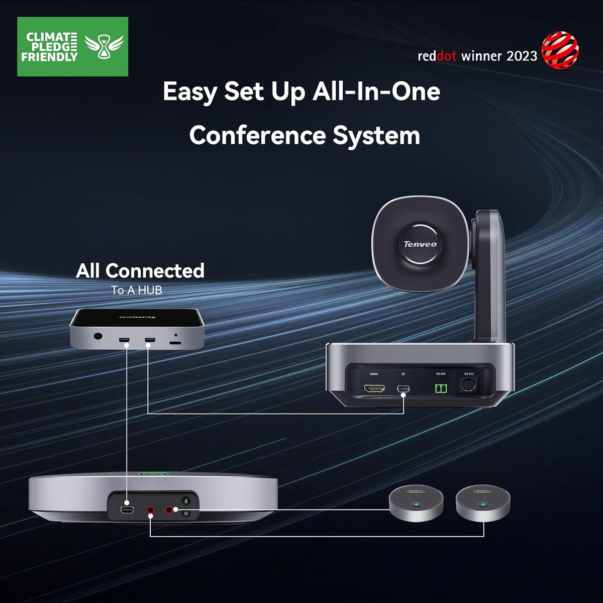 Tenveo 4K PTZ Conference Room Camera System Audio and Video Conferencing 12X Optical Zoom HDMI PTZ Camera and Bluetooth Speakerphone with 2 Expansion Mics Bundle Wide Angle for Large Remote Meetings