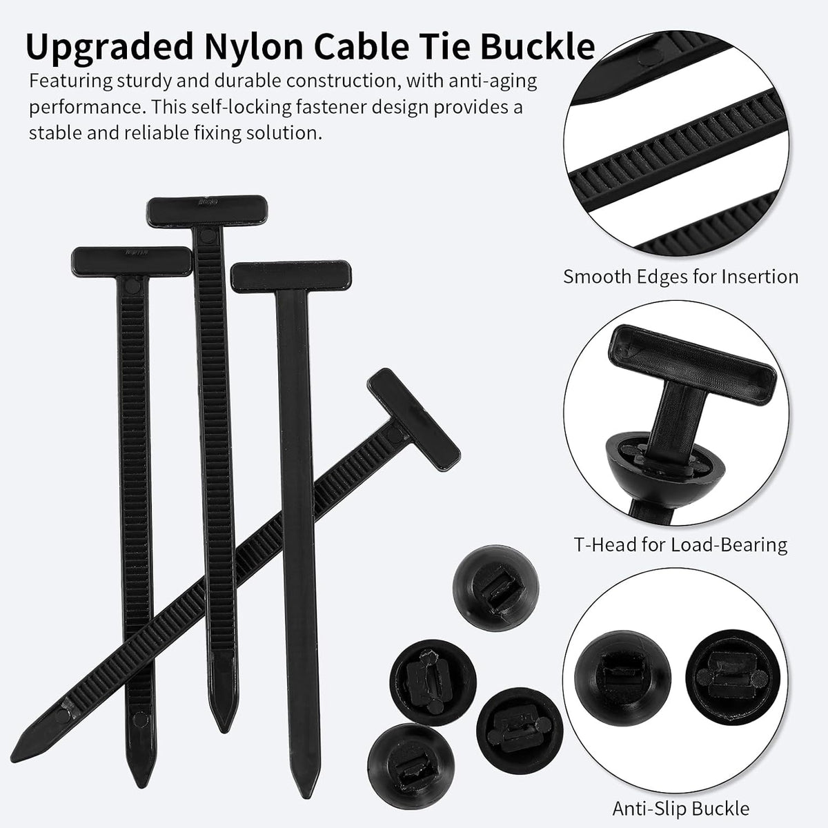DIDONSO 100PCS Push Mount Cable Tie Buckle Clips with Nylon Zip Ties, Universal Automotive Wire Harness Fasteners