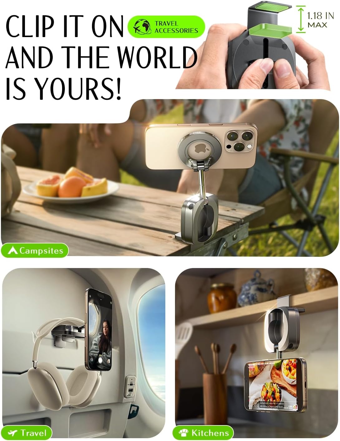 LISEN Airplane for iPhone Holder Stand for Desk Travel Europe Vacation Essentials Long Flight Mini Travels Essentials Kids Women for MagSafe Travel Accessories Cruise Essentials Phone Camera Mounts