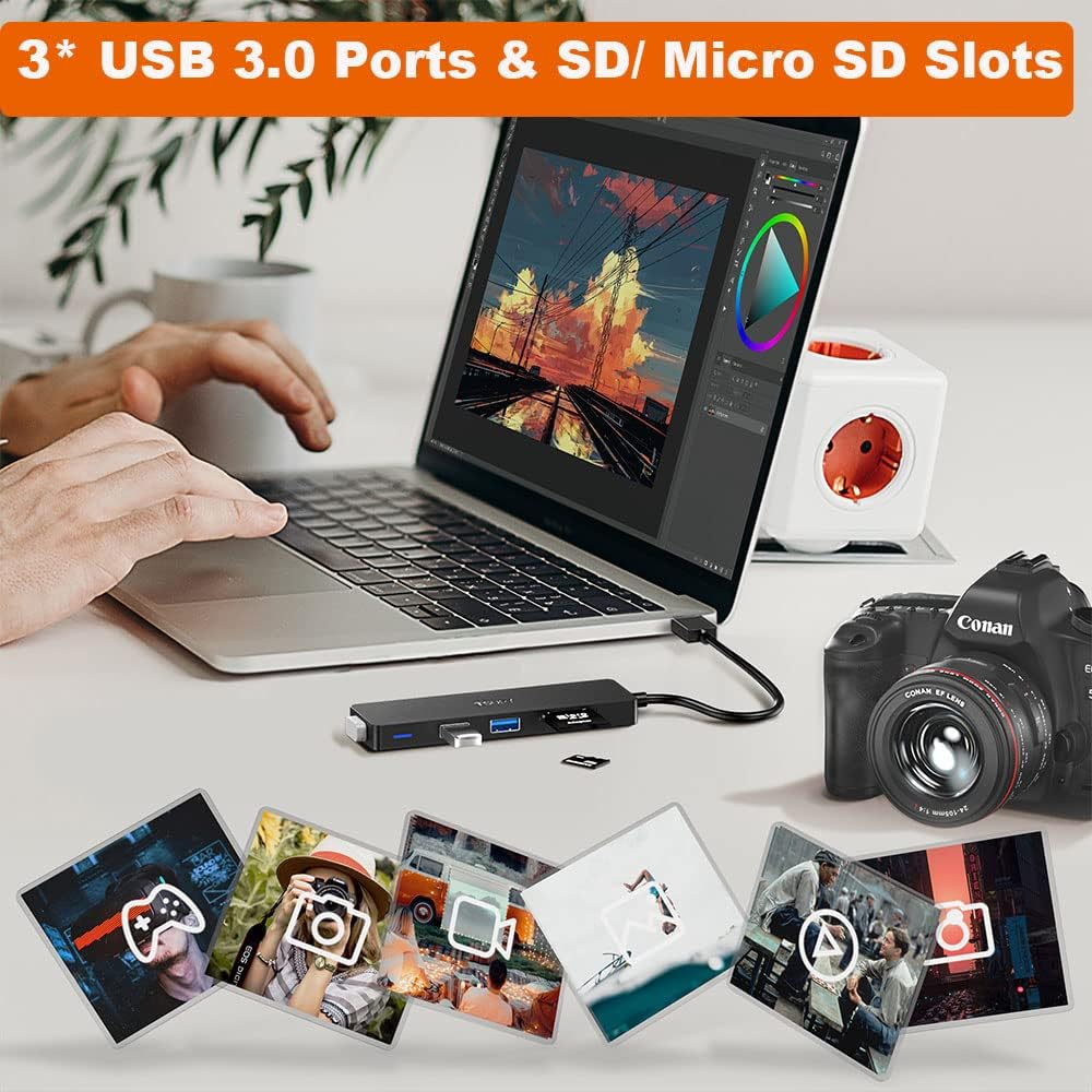 USB Hub 3.0, TSUPY 5 in 1 Multiport Adapter USB 3.0 Hub with SD Micro SD Card Reader, 3 USB 3.0 Ports Compatible for Laptop, MacBook, PC, Printer,Surface Pro, USB Flash Drives