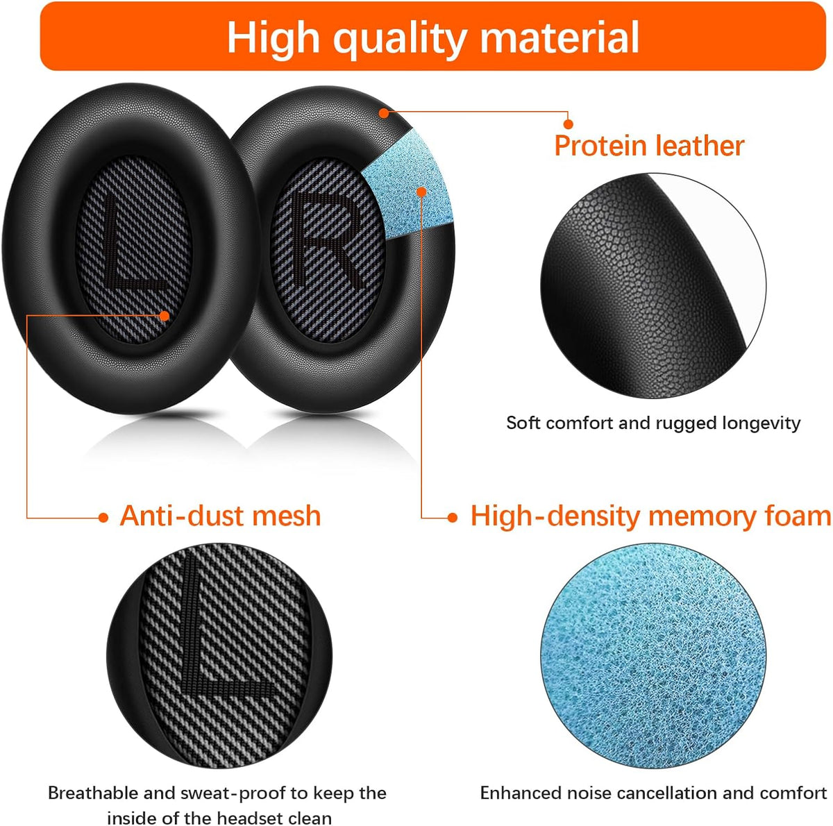 Replacement Ear Pads for Bose QC45/35/25/15/QC2/Ae2/Ae2W/Sound Link/Sound True Headphones,Softer Leather,Noise Isolation Memory Foam,Added Thickness,Durability,Quiet Comfort (Black, a Pair)