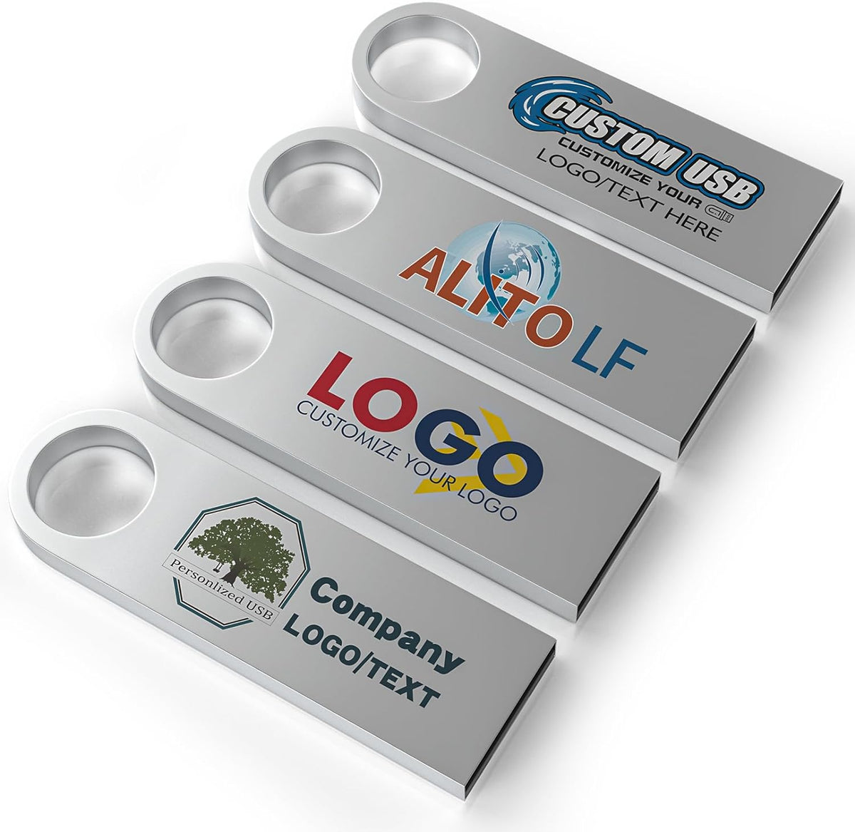 ABLAZE Custom Flash Drive 128GB 10 Pack, Personalized USB with Your Logo Metal Thumb Drives USB 2.0 Memory Stick Pendrive (Sliver)