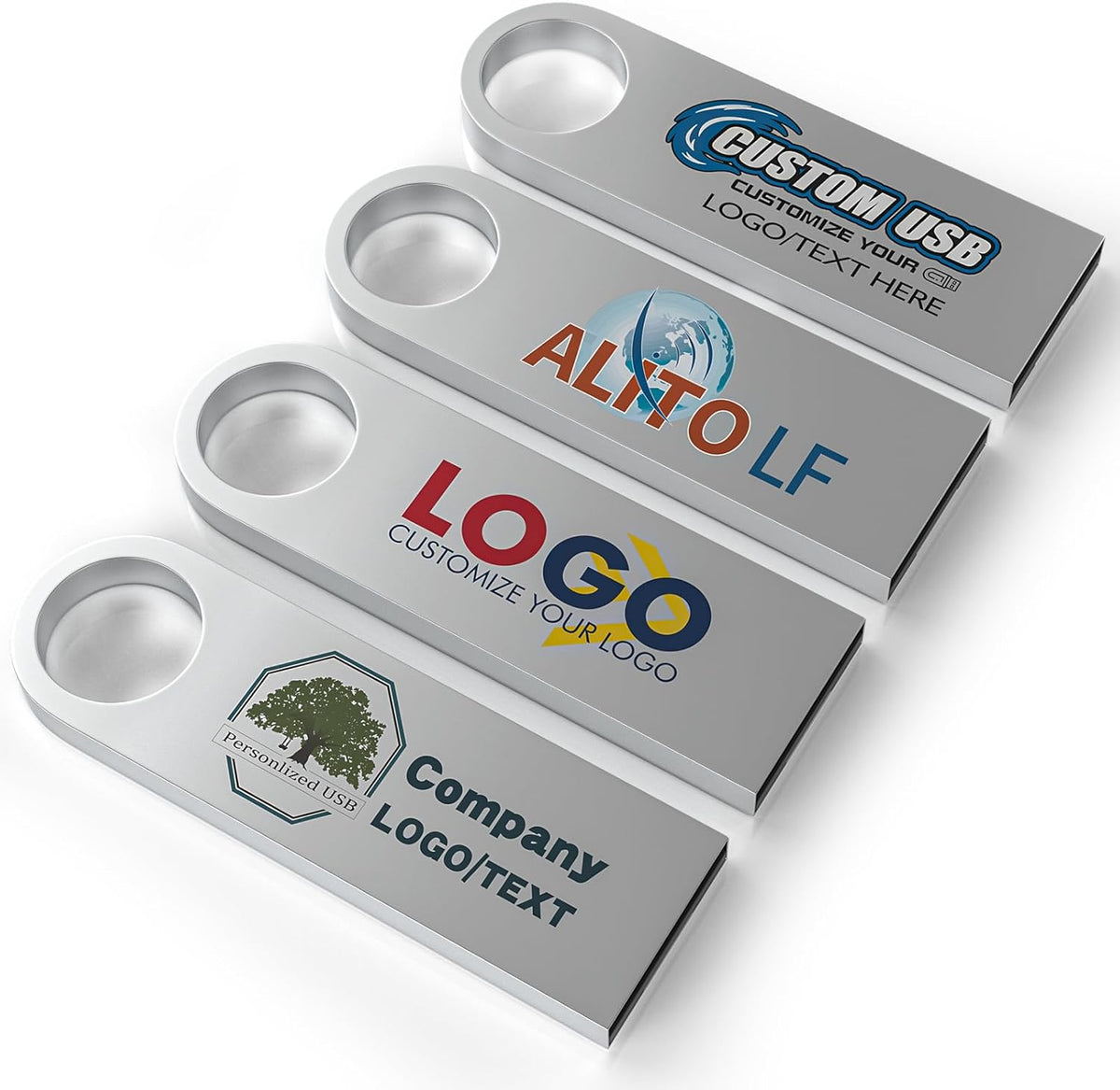 ABLAZE Custom Flash Drive 64GB 10 Pack, Personalized USB with Your Logo Metal Thumb Drives USB 2.0 Memory Stick Pendrive (Sliver)