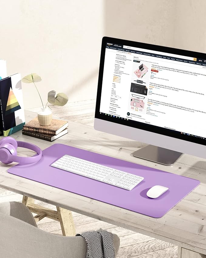YSAGi Non-Slip Leather Desk Pad, Waterproof Laptop Computer Desk Keyboard Mat, Table Protector Blotter Mat, Large Mouse Pad for Office/Work/Home/Decor(Purple, 31.5" x 15.7")