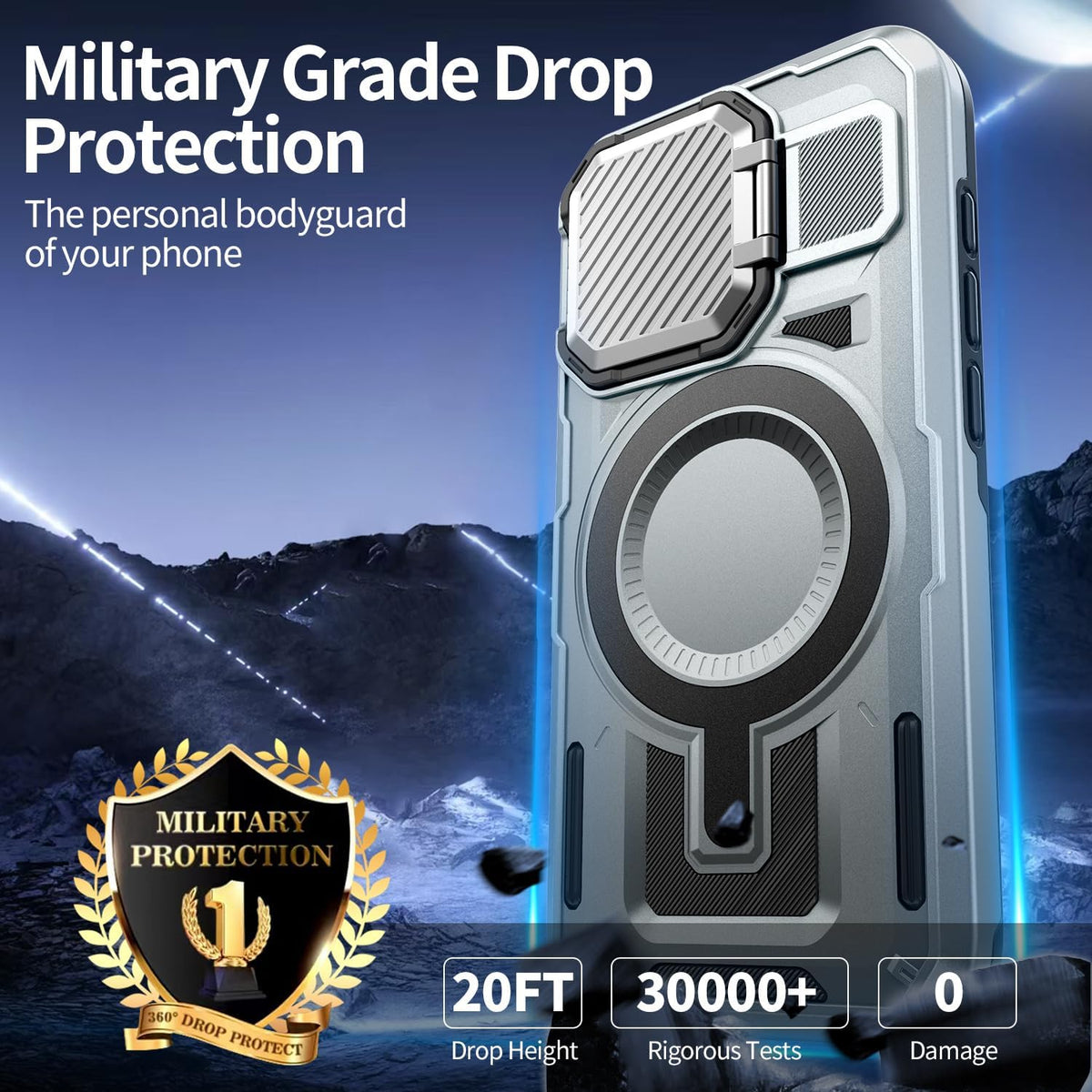 Camera Stand Case for iPhone 16 Plus, [Compatible with Mag Safe] [Lens Cover] 2024 Version Military Grade Protective Soft Case for iPhone 16 Plus 6.7 inch Men Women,Grey