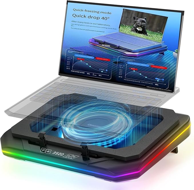 Cooling Pad for Msi CreatorPro Series CreatorPro X17 HX Gaming Laptop Cooler with Powerful Turbo Cooling Fan Can Fast Cooling CPU+GPU 40°CVariable Speed6 RGB Light 3 USB-A