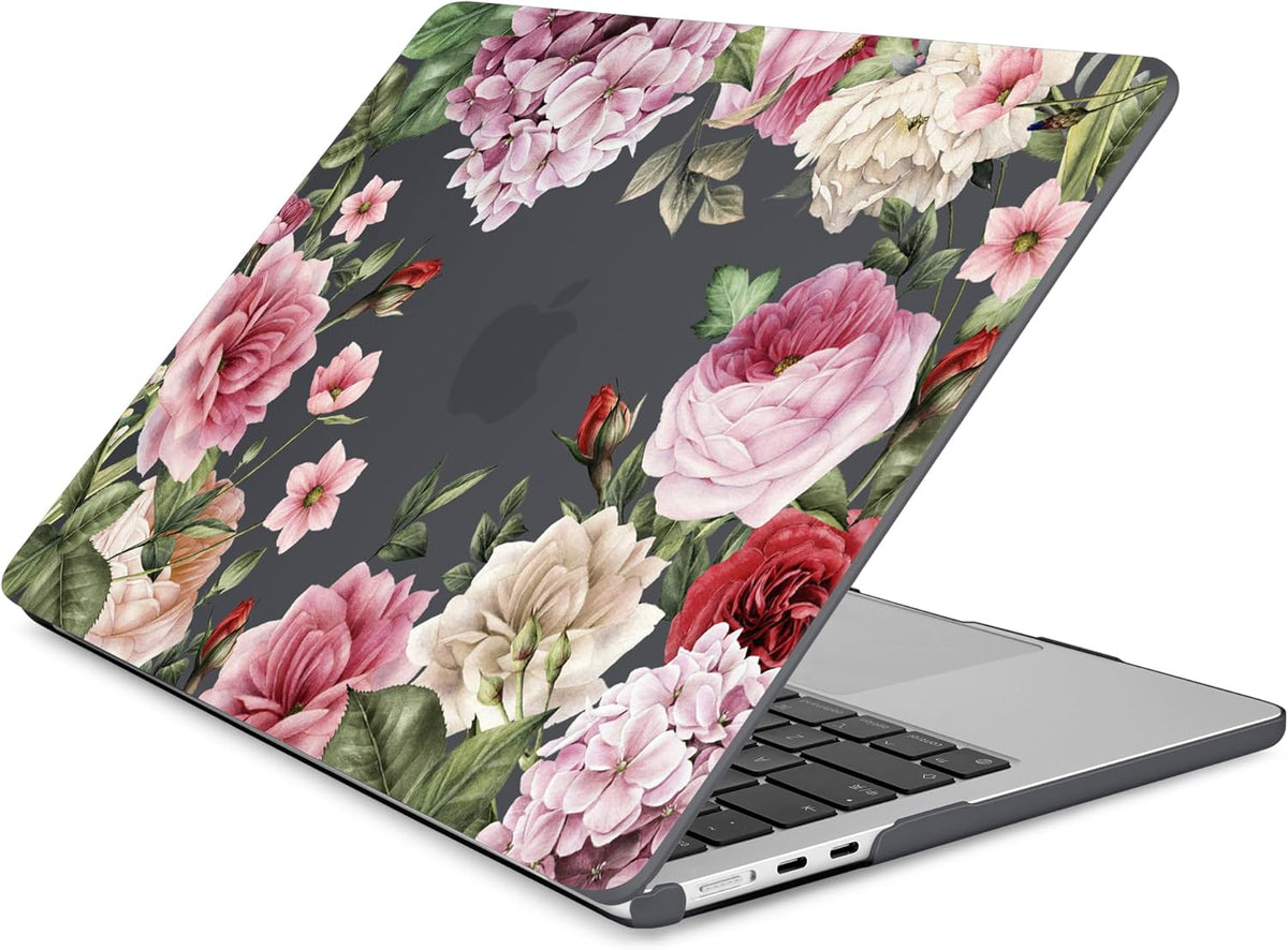 Batianda Premium Case for New MacBook Air 15 inch 2025 M4 2024 2023 with M3 M2 Chip Model A3241/A3114/A2941, Designed Protective Plastic Hardshell & Keyboard Cover & Screen Protector, Peony