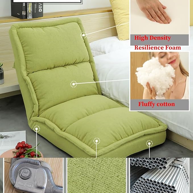 Floor Chair Folding Gaming Chair with Back Support 42 Adjustable Positions Lazy Sofa Lounge for Playing Reading Meditating Room Recliner for Adults Kids(/Yellow)