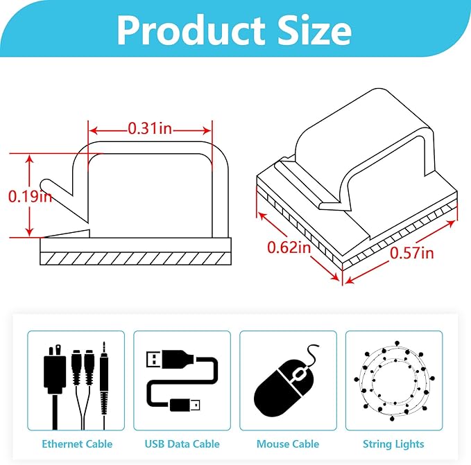 Abnii 100PCS Cable Clips, Adhesive Cord Wire Organizer, Clear, Small
