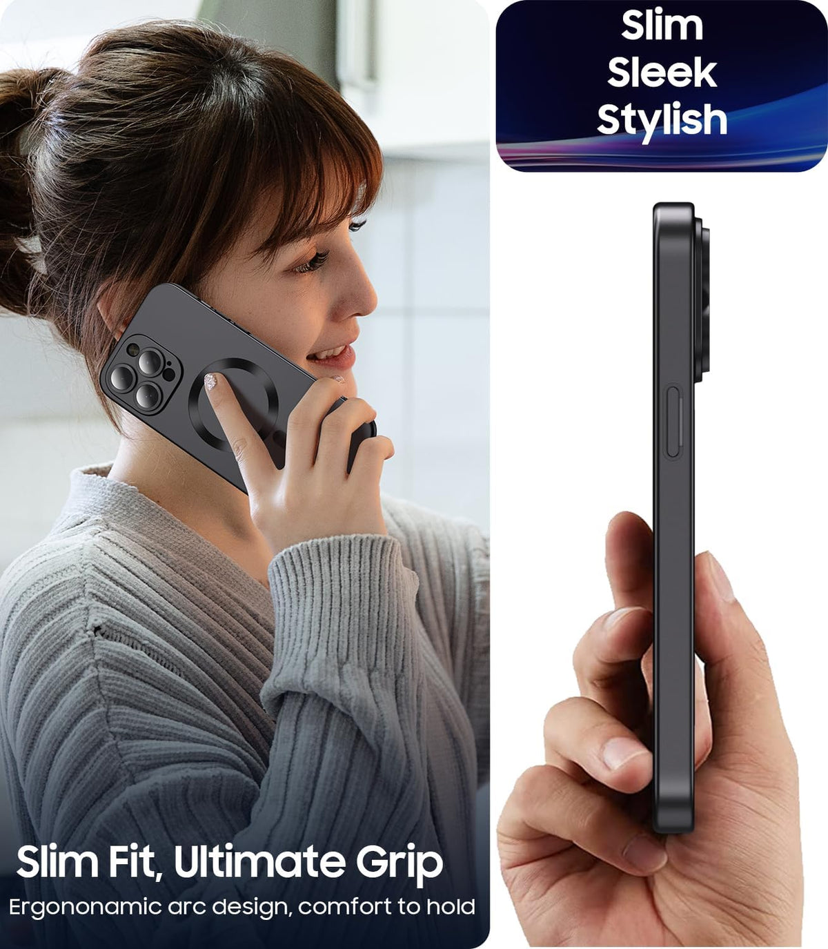Magnetic for iPhone 15 Pro Case [Compatible with MagSafe][Built-in Camera Lens Protector] Slim Soft Silicone Bumper Shockproof Metallic Shine Phone Case (Black)