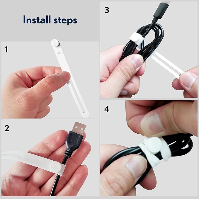 PZOZ Silicone Cable Ties 10 Pack, Reusable Cable Organizer Straps for Cords