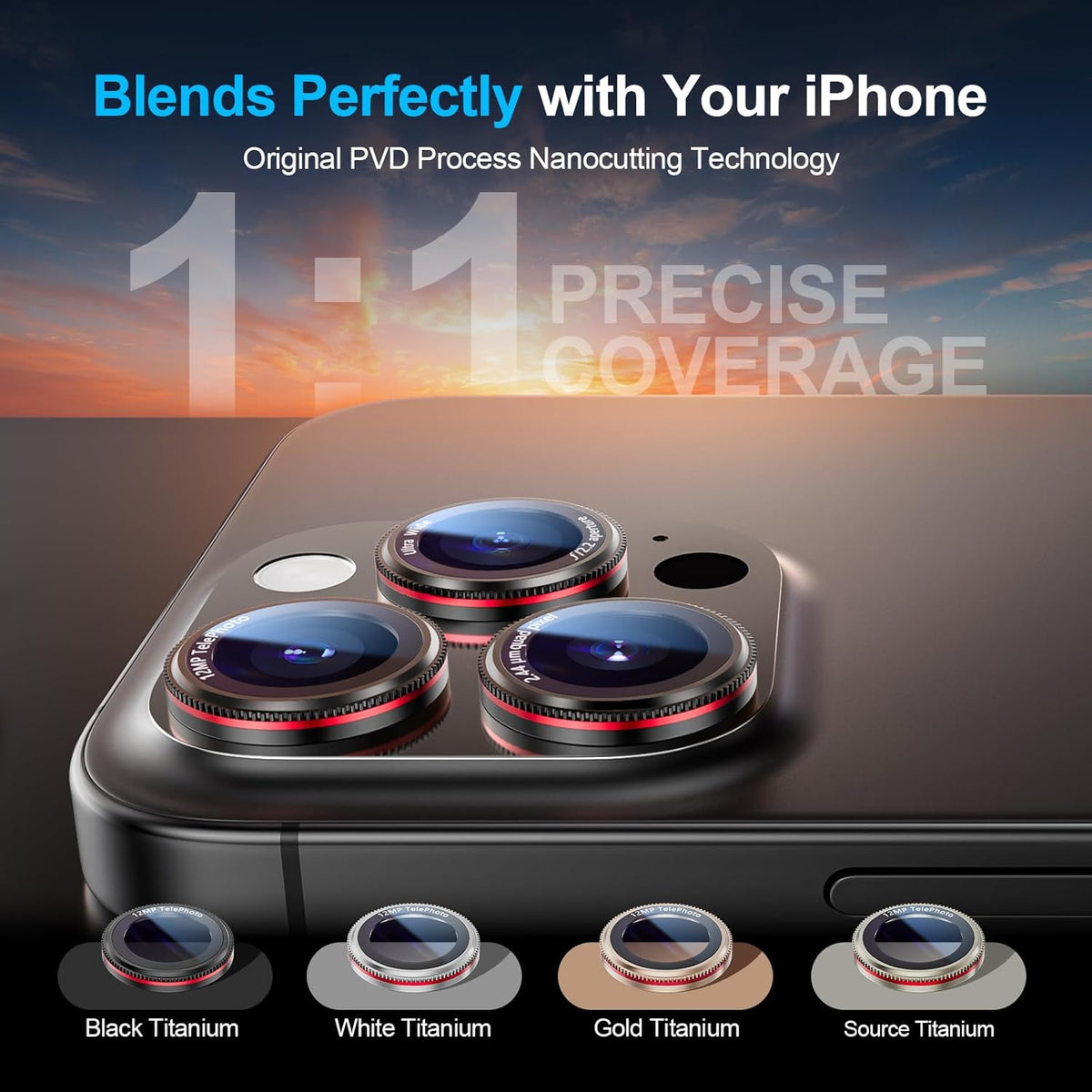X-it 2 Pack Camera Lens Protector, Shatterproof Anti-Scratch Ultra HD Camera Protector, Anti-Glare Tempered Glass Lens Protector for iPhone 16 Pro Max/16Pro/15 Pro Max/15Pro/14 Pro Max/14Pro,Black Red