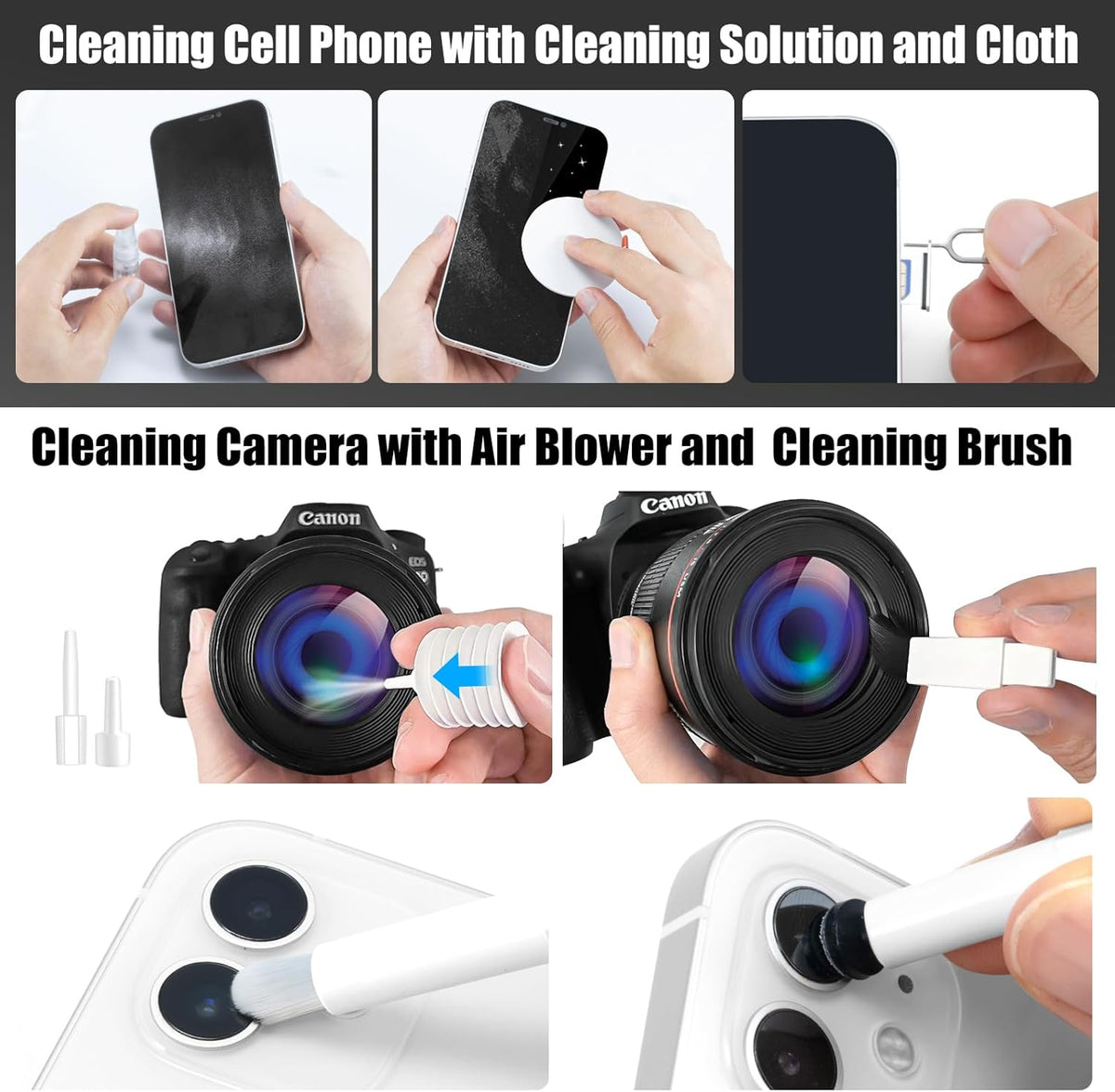 walrfid 2pcs White Pink Computer Keyboard Cleaner Kit, Laptop Screen Cleaning Spray for iPhone AirPod Phone MacBook iPad, 20-in-1 Electronic Clean Brush Tool for Earbud iPod TV Earphone Camera