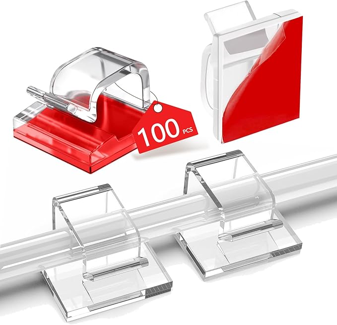 100PCS Cable Clips, Abnii Adhesive Wire Cord Organizer, Clear Glossy, Small