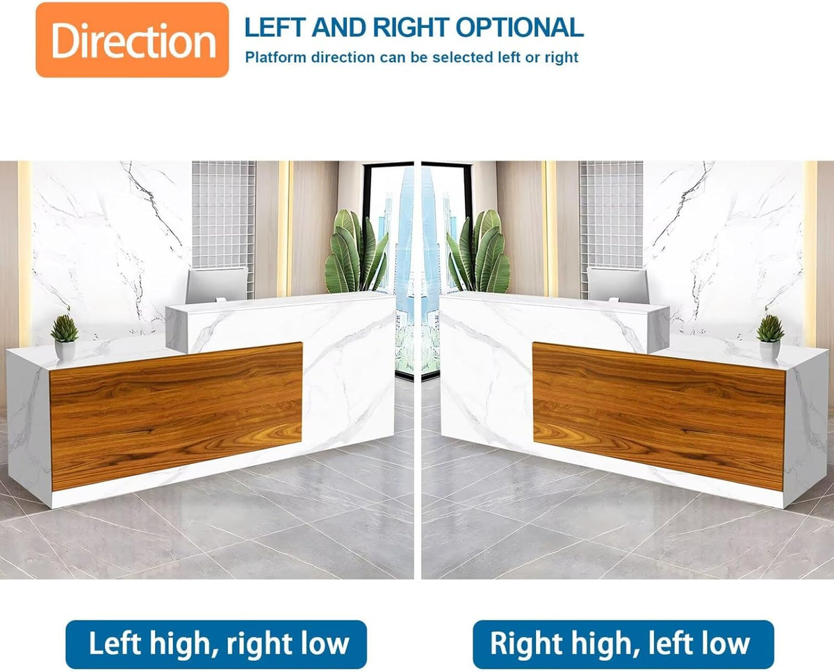 Reception Desk with Counter Modern Checkout Counter with Lockable Drawer Keyboard Tray Receptionist Desk for Office Salon Reception Table V Left 51inch/130cm