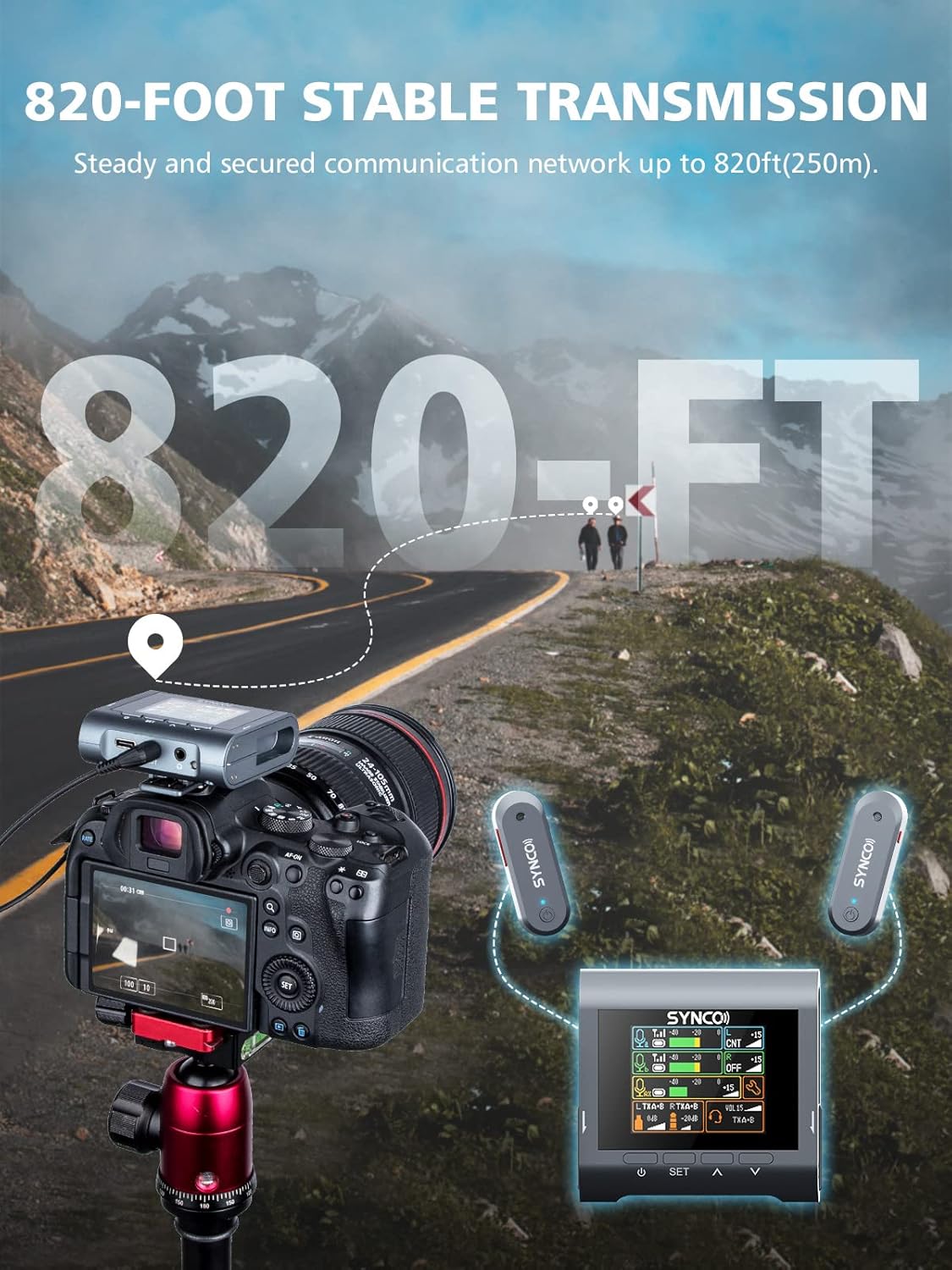 SYNCO Wireless Lavalier Microphone, G3 Lapel Mic Grey Triple Channel Transmission up to 250m for DSLR Camera Smartphone Laptop for YouTube Streaming Vlogging, Wireless-Lavalier-Recording-Video-Mic