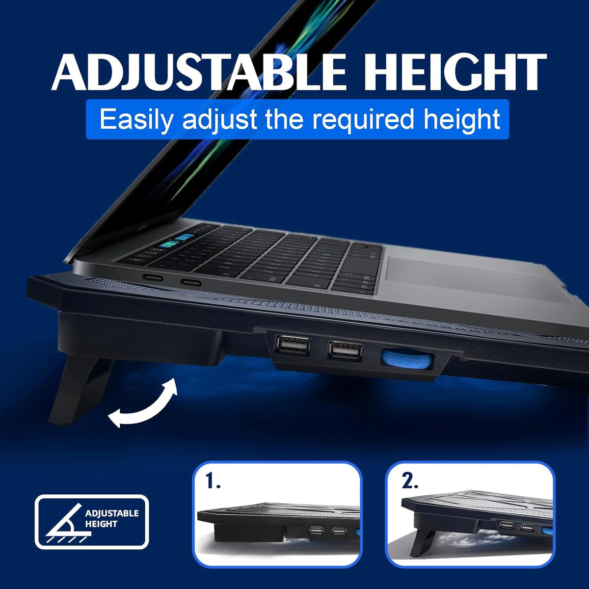 NAGAN Laptop Cooling Pad with 6 Fans, Ergonomic USB Powered Cooling Pad for Laptop with Dual USB 2.0 Ports, Height-Adjustable, Metal Mesh Gaming Notebook Cooler, Fits 14-17.3 inch Laptops