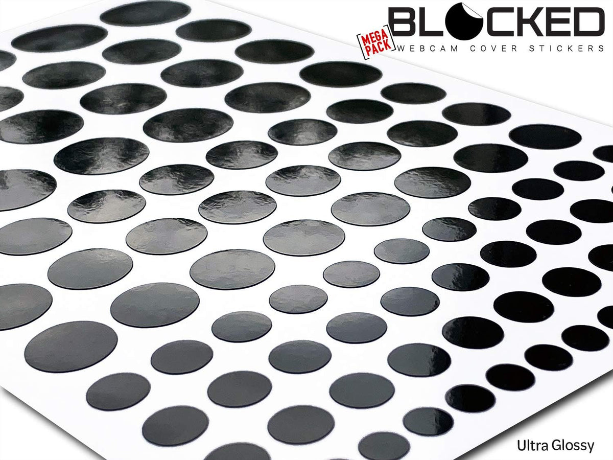 Stackable Webcam/Camera Vinyl Covers | 95 Low-Tack Restickable Webcam Stickers | 5-Sizes | Black 95-Pack (Ultra Glossy)