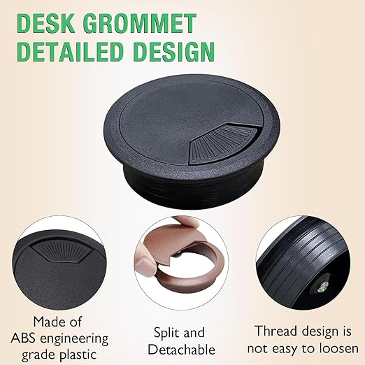 EASYEAH 5 Pcs Desk Grommet 2" / 50 mm, Desk Cord Hole Cover, Cable Grommet ABS Plastic, Desk Hole Grommet for Home & Office Pc, Detachable Adjustable Cable Cord Organizer-Black