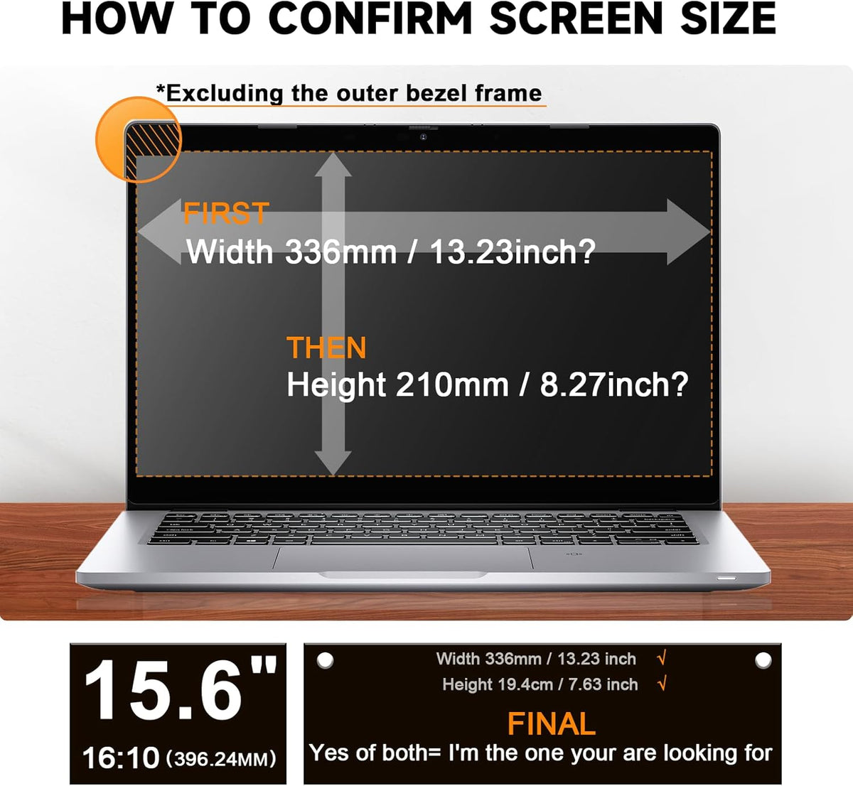 Laptop Privacy Screen 15.6 Inch Compatible with HP/ Dell/ Acer/ Samsung/Asus/ Lenovo/Toshiba, Removable 16:10 Aspect Privacy Filter Screen Protector for 15.6 Inch Laptop, Anti Glare Blue Light Laptop