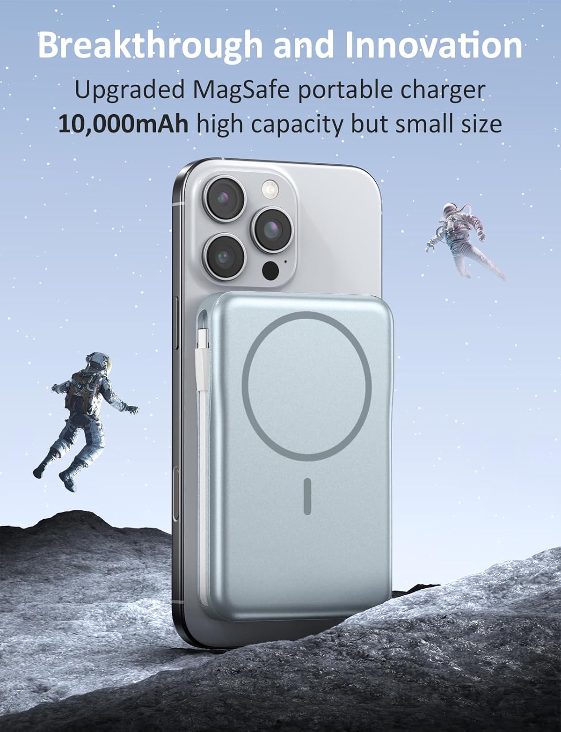 Magnetic Portable Charger, 10000mAh Power Bank, 5 in 1 Portable Charger with Built in Cable, 20W Fast Charging for Magsafe Battery Pack Compatible with iPhone 16/15/14/13 Pro/Pro Max, Samsung Series