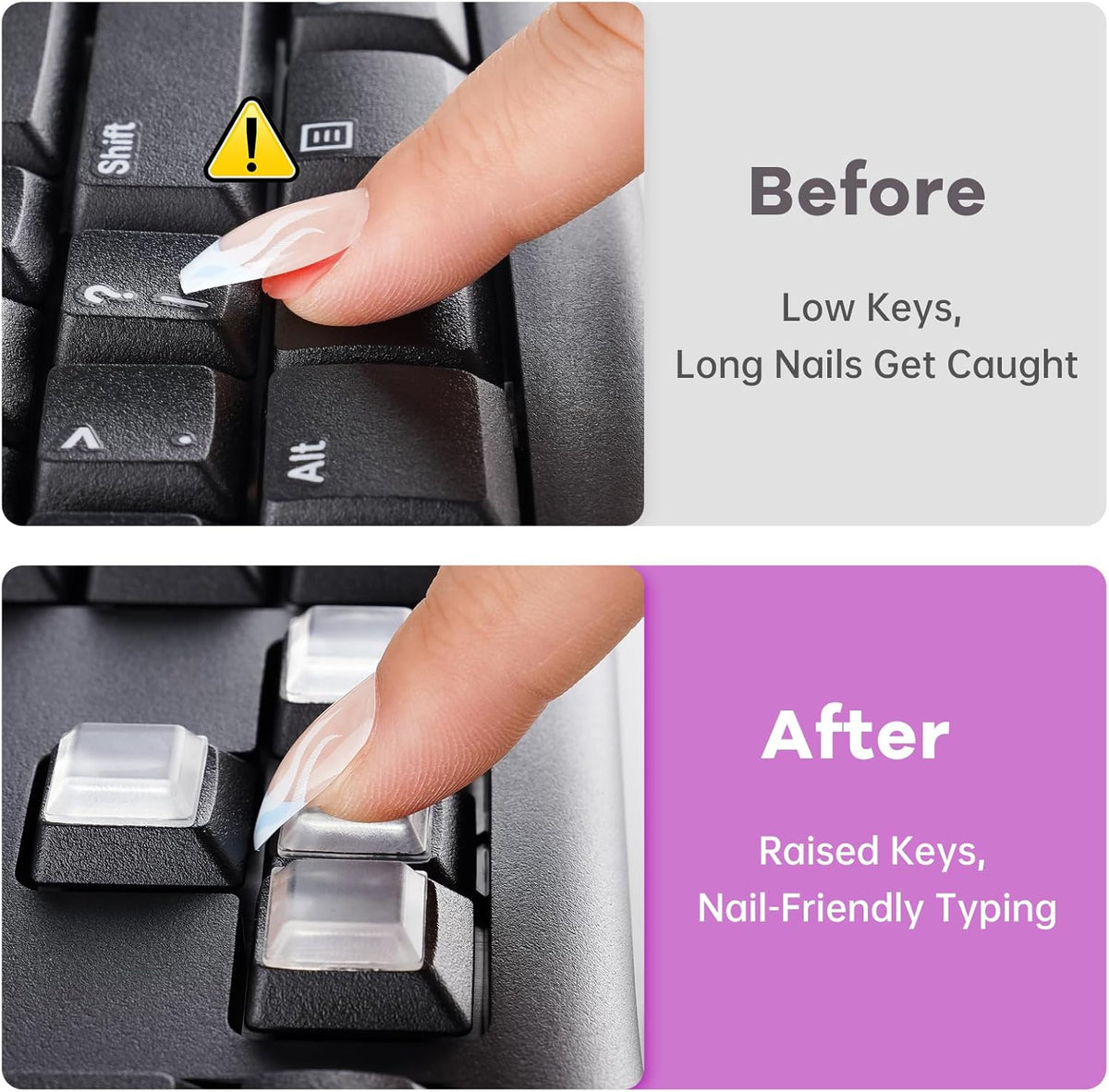 Tomorotec 80PCS Clear Silicone Raised Keyboard Key Cover Stickers for Long Nails, Soft & Smooth Surface Non-Slip Typing Protectors, Universal Fit for Most Standard Keyboards, Easy to Apply and Replace