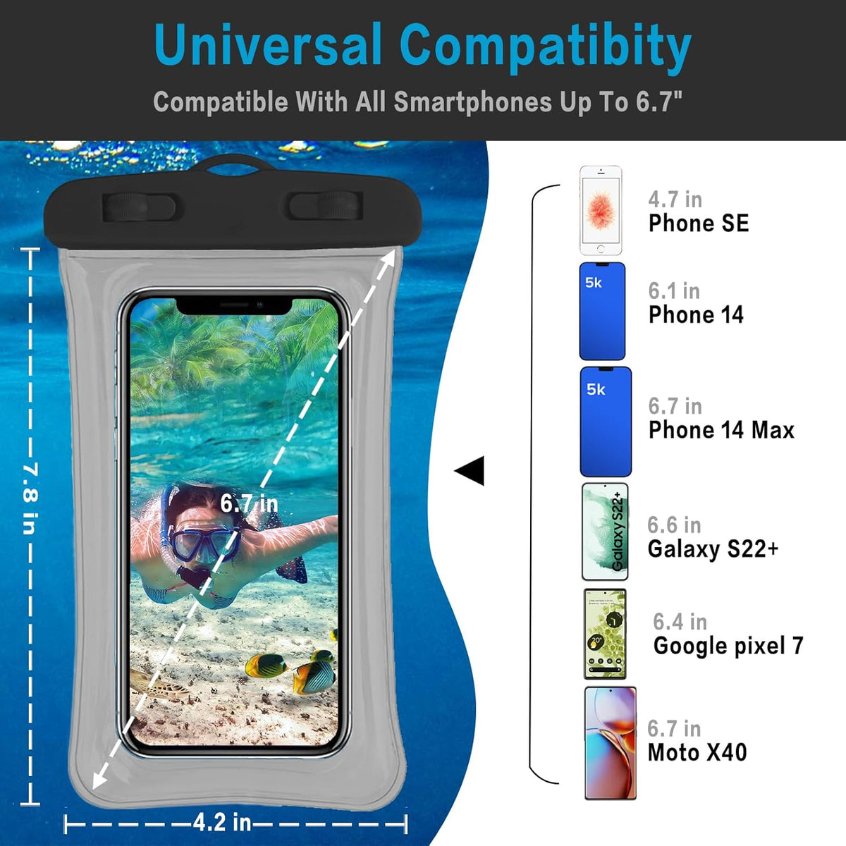 7 Pcs Waterproof Phone Pouch, Universal IPX8 Floating Waterproof Cell Phone Case Dry Bag, Compatible with Most Cell Phone on Market, Waterproof Phone Protector for Beach Swimming