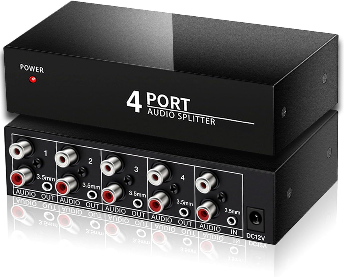 FlyroadUp 3.5mm 1 4 Aux + RCA L/R Audio Splitter in Out Stereo Analog Audio Distributor Box