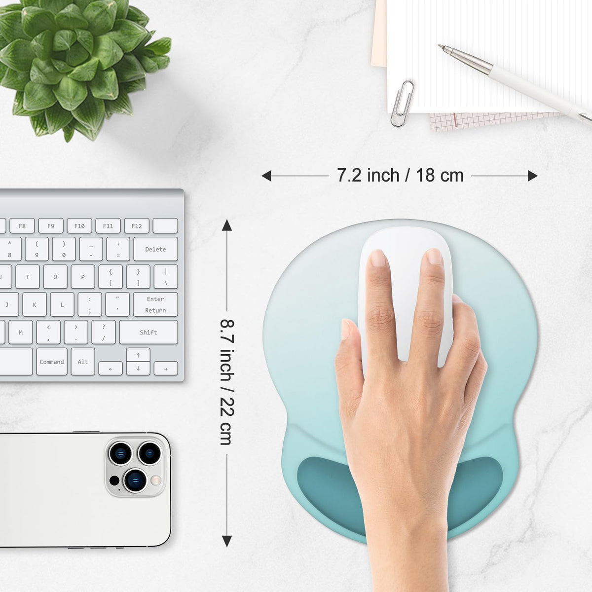 ITNRSIIET Ergonomic Mouse Pad with Comfort Gel Wrist Rest, Non-Slip PU Base, Smooth Textured Surface, Reduces Hand Fatigue & Wrist Pain, 8.7 x 7.2 Inch for Office Gaming Home, Light Green Gradient
