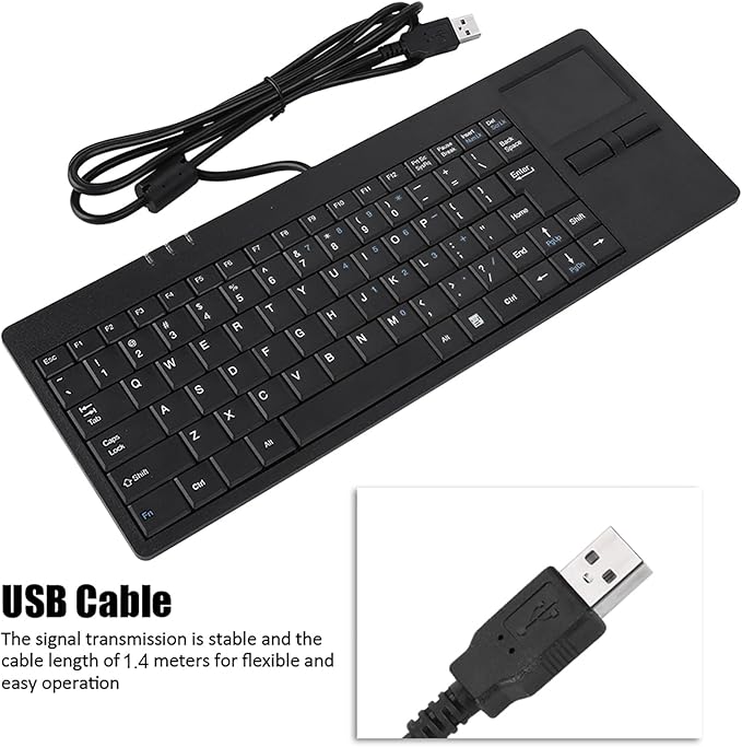 USB Touchpad Keyboard - Mini Design with Stable USB HUB Port 86-Key Wired Keyboard with Built-in Trackpad for Enhanced Stability and Connectivity