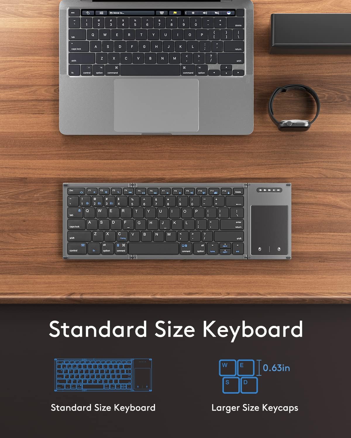 Samsers Foldable Bluetooth Keyboard with Touchpad, Full-Size Wireless Folding Holder, Rechargeable Portable Travel for iOS Android Windows Mac OS, Support 3 Devices (BT5.1 x 3)