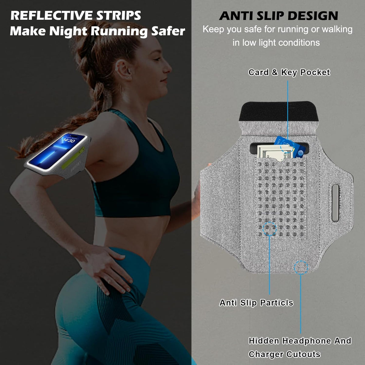 Cell Phone Running Armband with Earbuds Zipper Pocket Armband Case Running Holder For iPhone 16 Pro Max/15/14 Pro Max/13/12 /11 Pro Max/XS/XR ,Galaxy S20 S10,Sweatproof Arm Band with Card/Key Bag