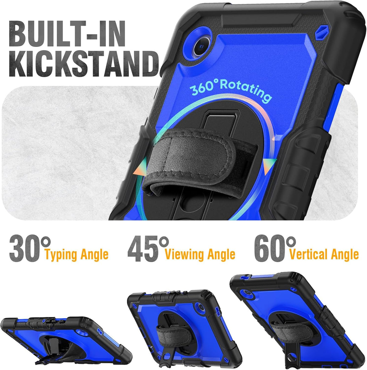 HXCASEAC Case for Samsung Galaxy Tab A7 Lite, Protective with Screen Protector/Hand Strap/Pen Holder, Sturdy A7 Lite Tablet Case, SM-T220 SM-T225 SM-T227, Blue