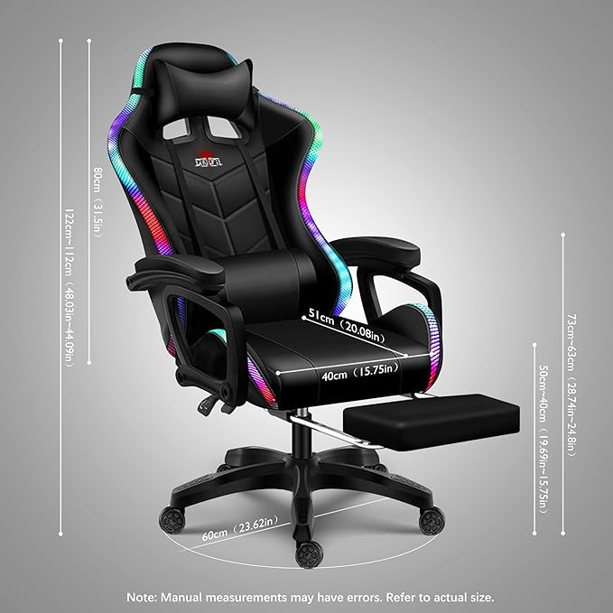 Gaming Chair with 7-Point Massage Function Ergonomic Computer Chair with Footrest and Lumbar Support Video Gaming Chair with RGB Lights and Speakers Adjustable Backrest Swivel ChairBlack