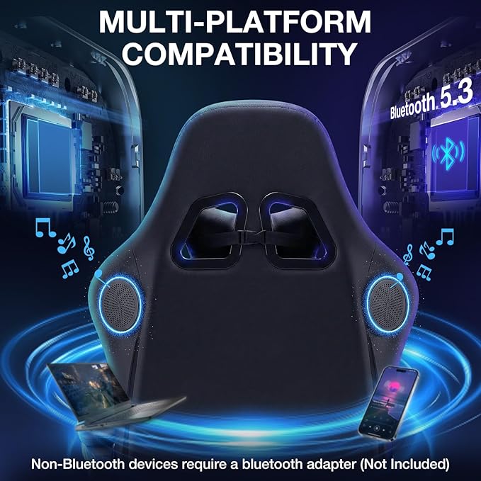 Gaming Chair Massage with Bluetooth Speakers and Lights Ergonomic Computer Game Chair with Footrest LED RGB Lights High Back Music Video Game Chair with Lumbar Support Green and Black