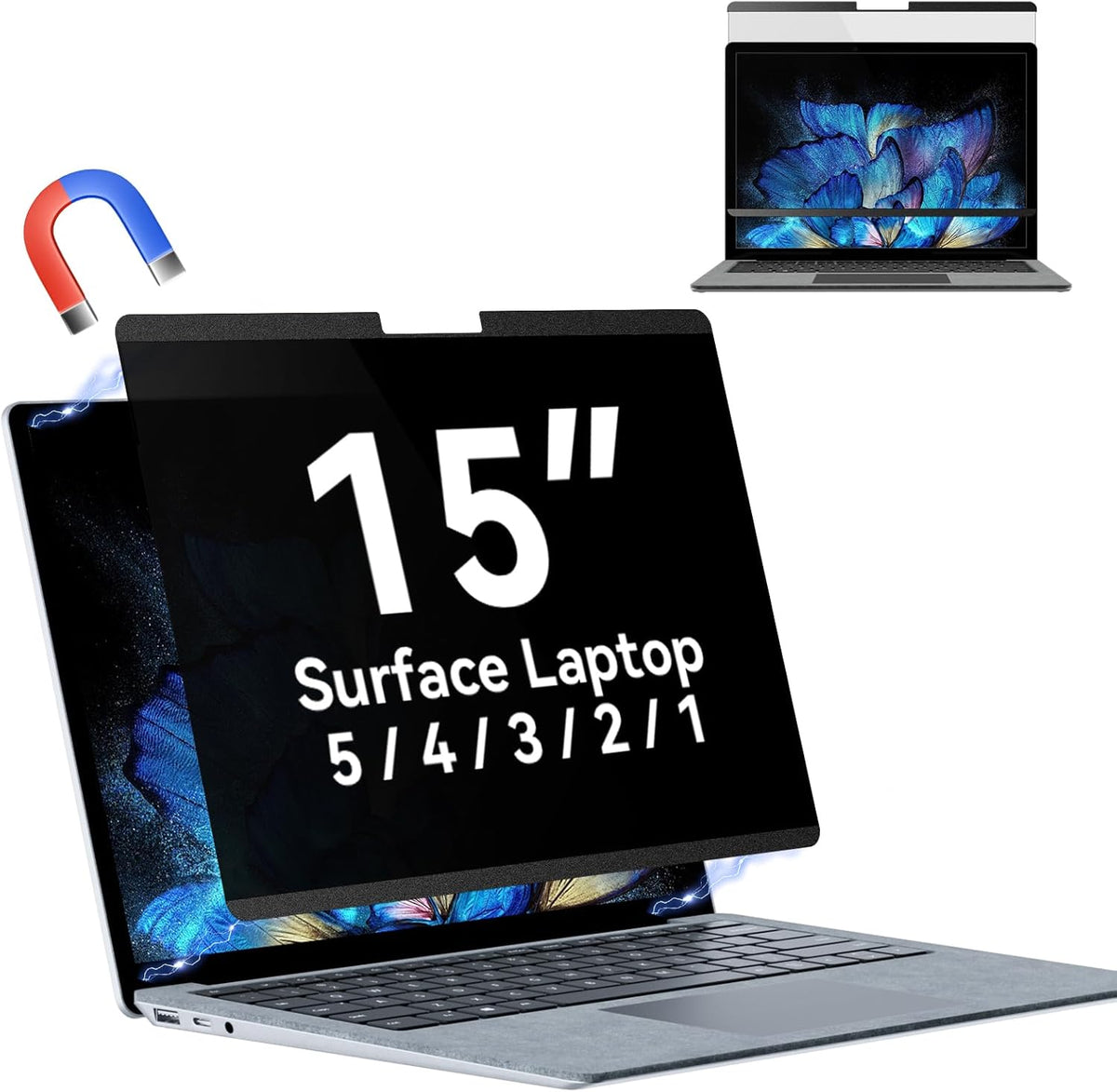 Magnetic Privacy Filter Compatible with 15 Inch Surface Laptop 5/4/3/2/1, Removable Anti Glare Blue Light Laptop Privacy Screen Black Security Private