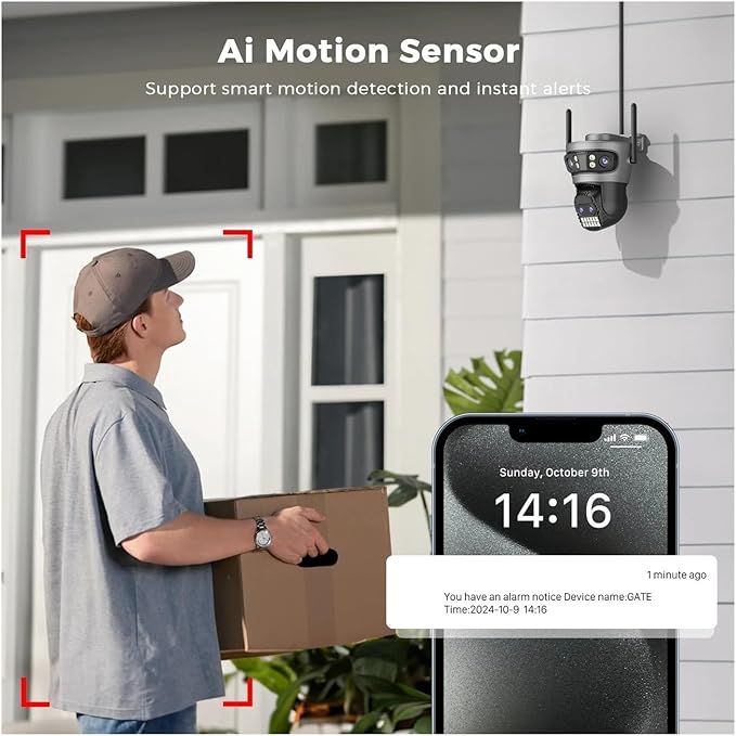16MP WiFi Camera IP PTZ Three Screen 180° Wide Angle Auto Tracking 10X Digital Zoom 20MP Security Protection(EU Plug16MP NO SD Card)